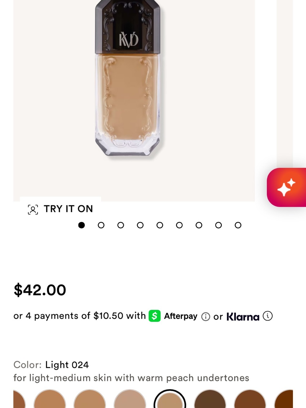 KVD Vegan Beauty Liquid Foundation - Light 024 (Warm Peach)